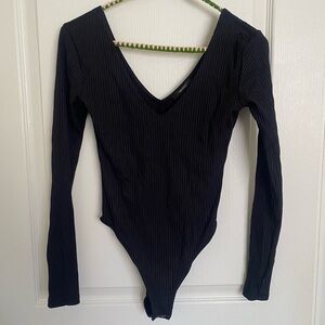 Black ribbed long sleeve bodysuit
